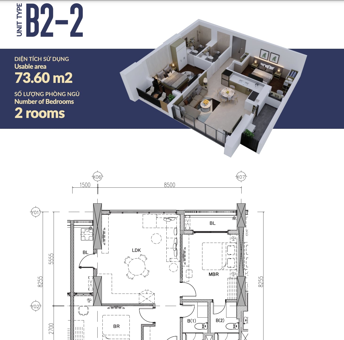 Bản vẽ của căn hộ B2 -2 tại chung cư The Minato Residence